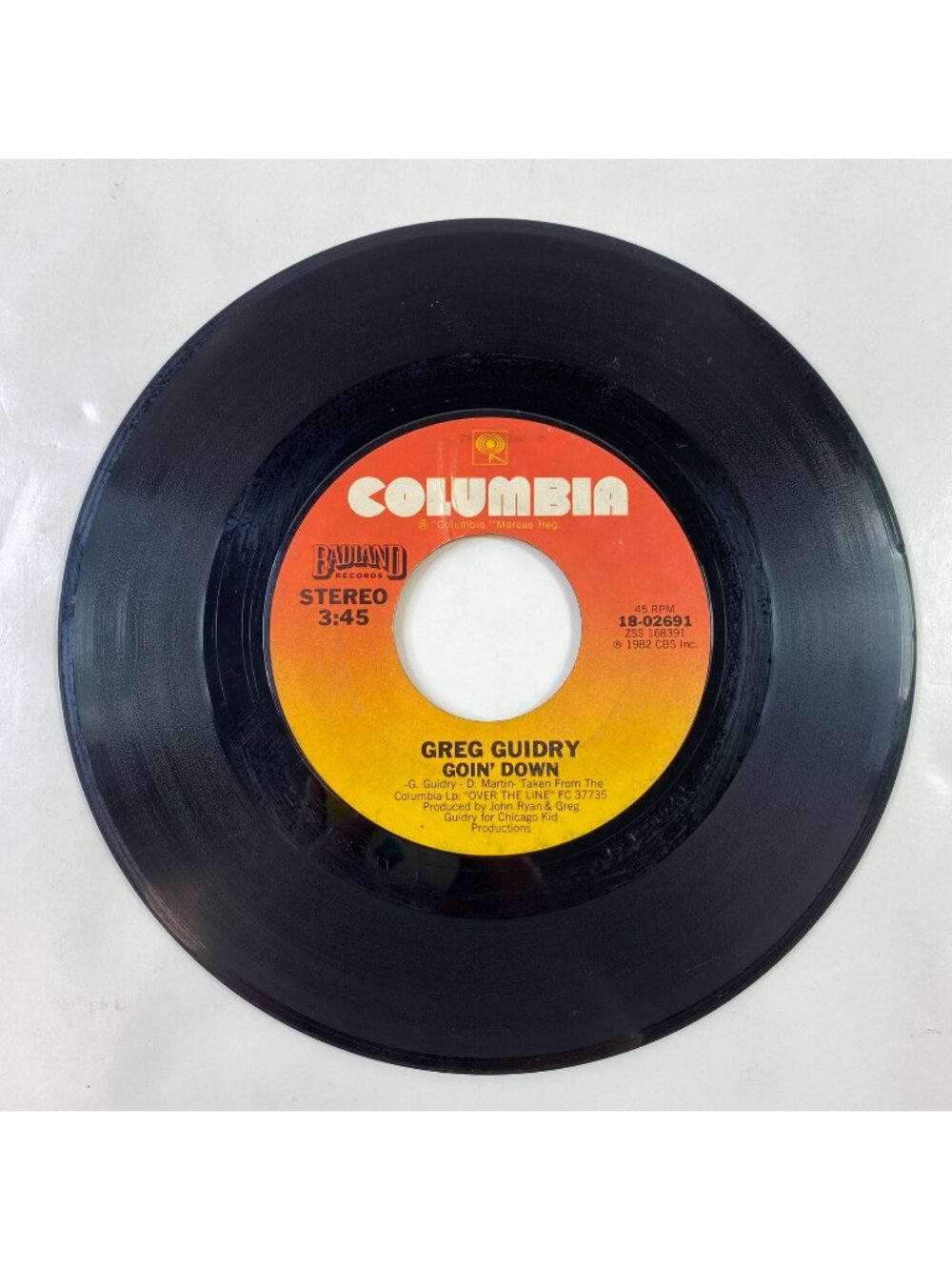 Vintage Columbia Records 45 RPM Vinyl Greg Guidry 1982 Goin Down/Darlin' Its You